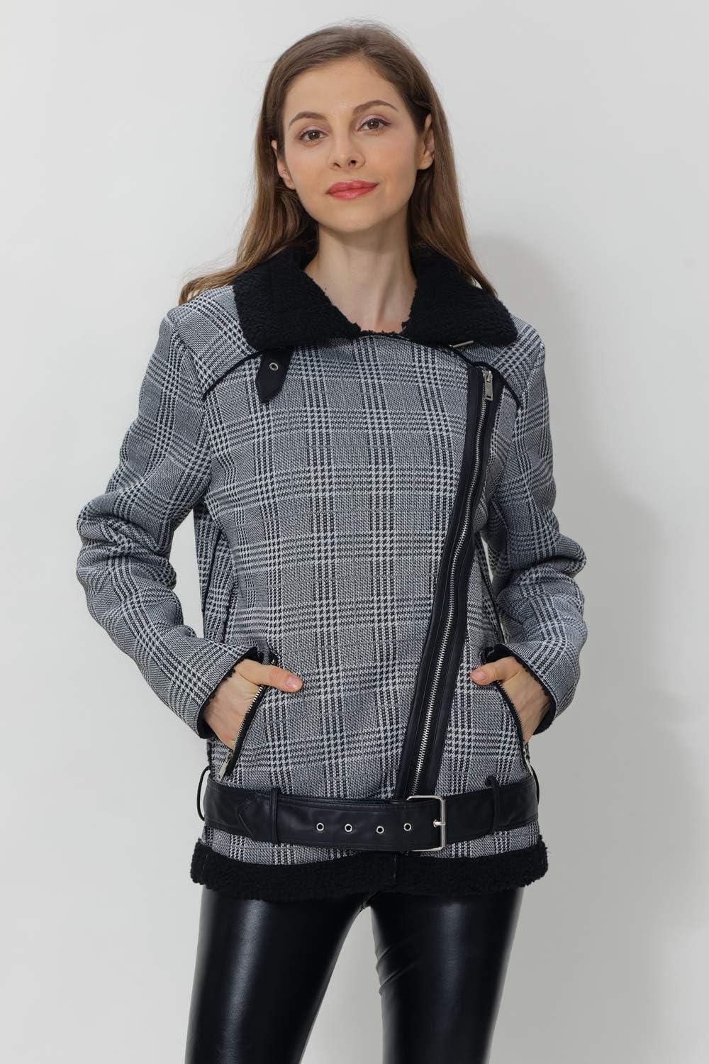 imageBellivera Women Wool Like Fuzzy Faux Fur Jacket Spring and Winter Fashion Suede Fleece Lapel Coat with Leather BuckleGrey