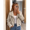 Bellivera Women’s Oversized Faux Leather Cropped Double Breasted Jacket(Beige Stand Collar)