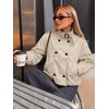 Bellivera Women’s Oversized Faux Leather Cropped Double Breasted Jacket(Beige Stand Collar)