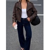 Bellivera Women’s Oversized Faux Leather Cropped Double Breasted Jacket(Brown Stand Collar)