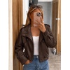 Bellivera Women’s Oversized Faux Leather Cropped Double Breasted Jacket(Brown Stand Collar)