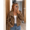 Bellivera Women’s Oversized Faux Leather Cropped Double Breasted Jacket(Coffee Stand Collar)