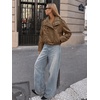 Bellivera Women’s Oversized Faux Leather Cropped Double Breasted Jacket(Coffee Stand Collar)