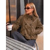 Bellivera Women’s Oversized Faux Leather Cropped Double Breasted Jacket(Coffee Stand Collar)