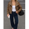 Bellivera Women’s Oversized Faux Leather Cropped Double Breasted Jacket(Coffee Stand Collar)