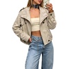 Bellivera Women’s Oversized Faux Leather Cropped Double Breasted Jacket(Beige Stand Collar)