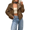 Bellivera Women’s Oversized Faux Leather Cropped Double Breasted Jacket(Coffee Stand Collar)